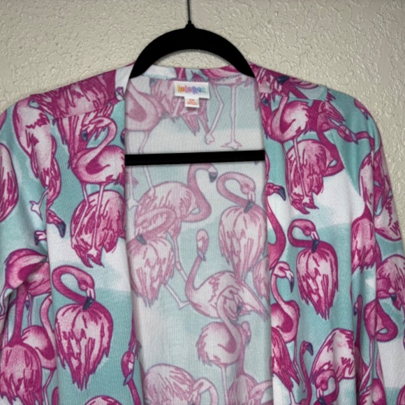 LuLaRoe Pink Flamingo Open Front Caroline Cardigan Sweater Women's Size XS - Picture 3 of 11